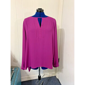 Rose and Olive Fuchsia XL Flowy Long Sleeve Top Cutout Keyhole Back Boho Brunch